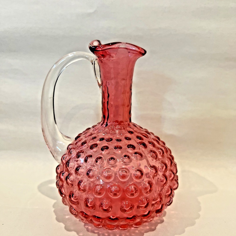 Vintage Fenton Cranberry Pink Hobnail Cruet Pitcher 5" No Stopper‎